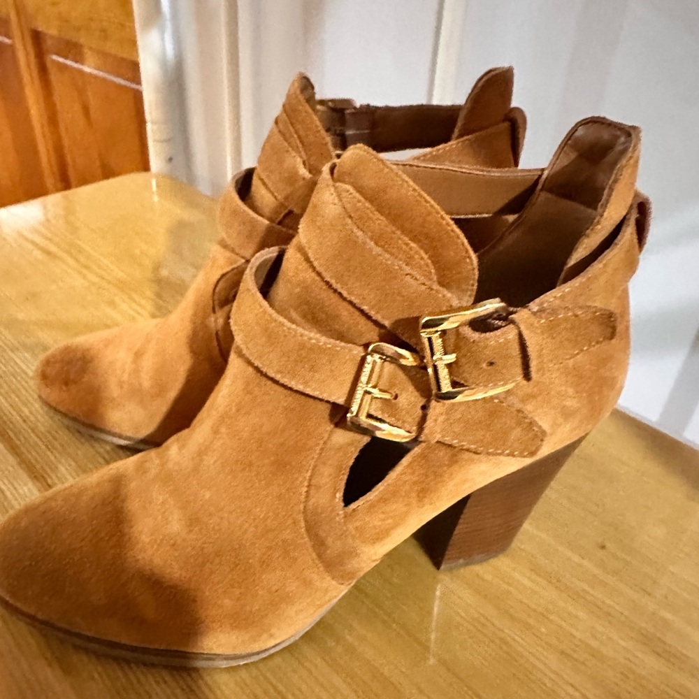 MICHAEL Michael Kors Brown Suede Ankle Boots with Gold Buckles